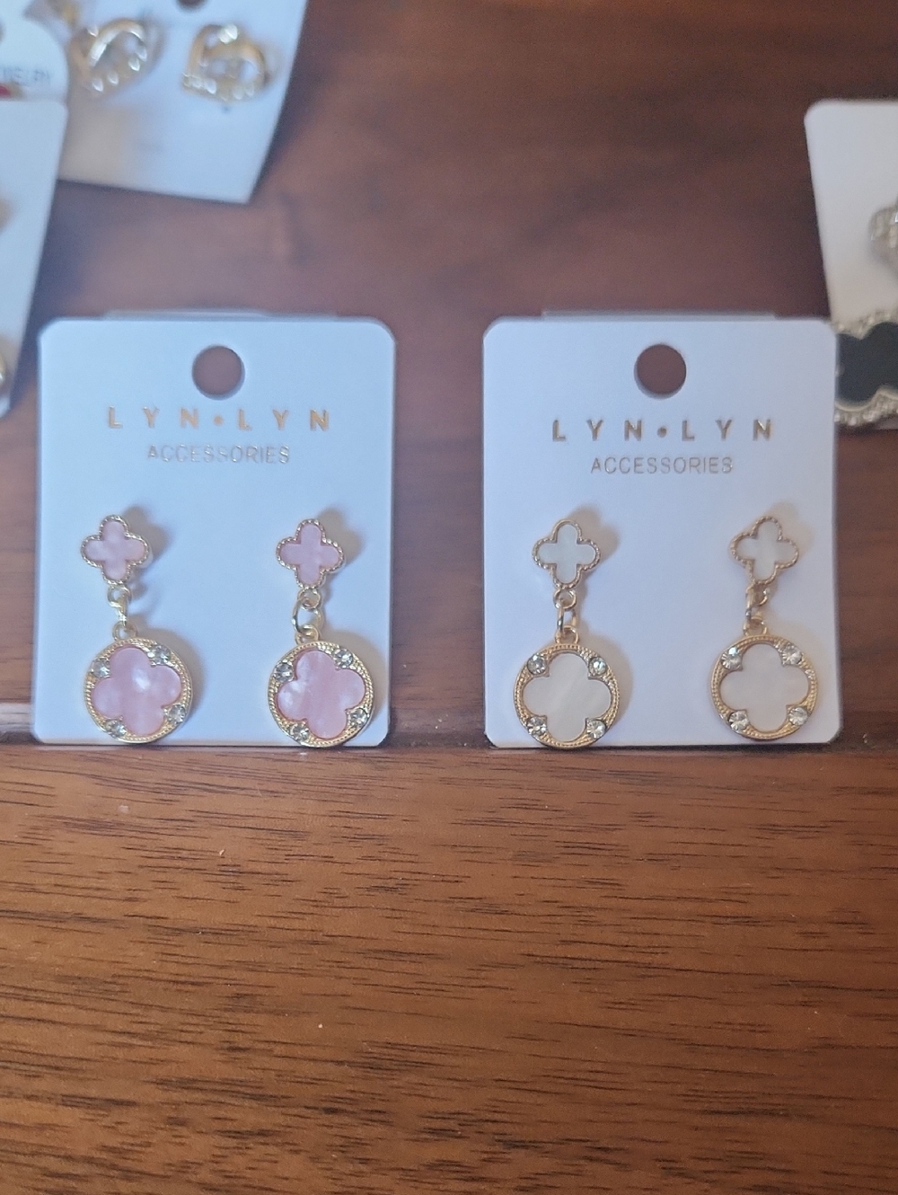 LYN•LYN Pink Clover Drop Earrings in Gold Tone